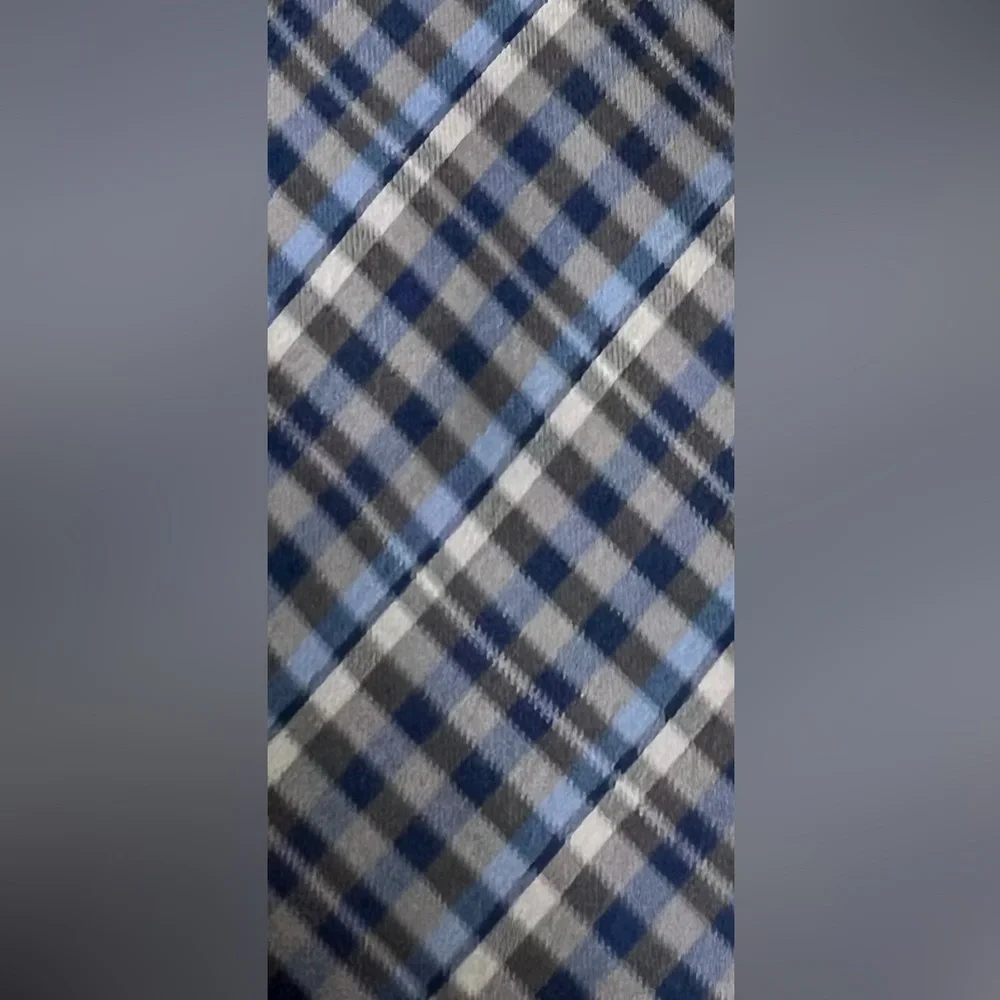 Countess Mara Vintage 100% silk handmade plaid neck tie Blue White Grey Black
